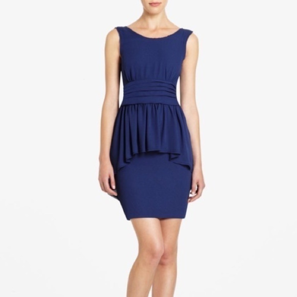 BCBGMAXAZRIA Rhea peplum dress‎ in blue depth 6